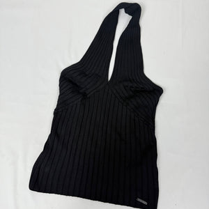 Black ribbed backless halter top (M)