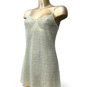 Green mesh floral print babydoll mini dress (S/M)