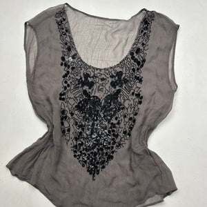 Khaki mesh pearls top (S/M)