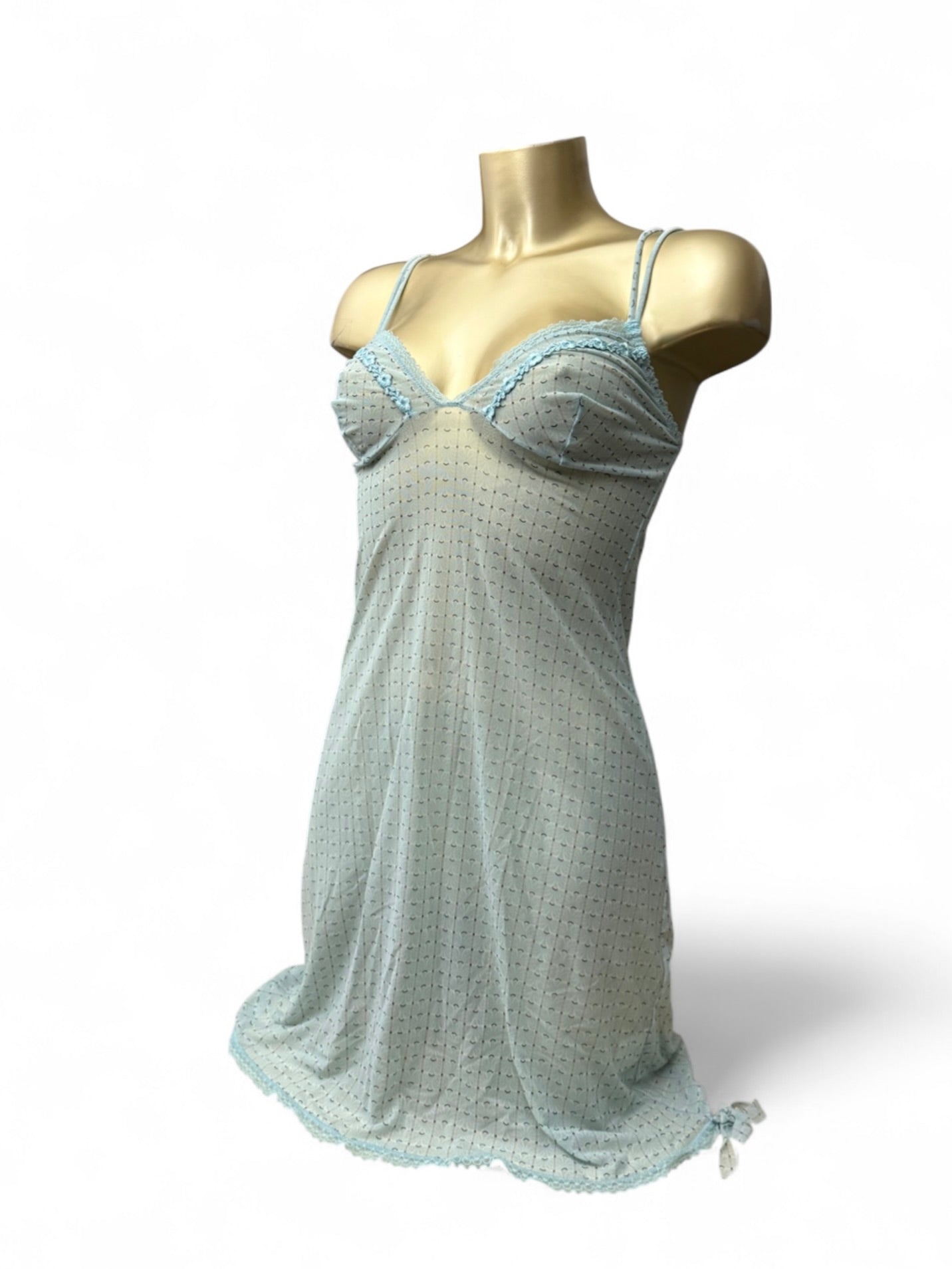 Baby blue satin babydoll mini dress (M)