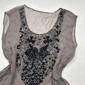 Khaki mesh pearls top (S/M)