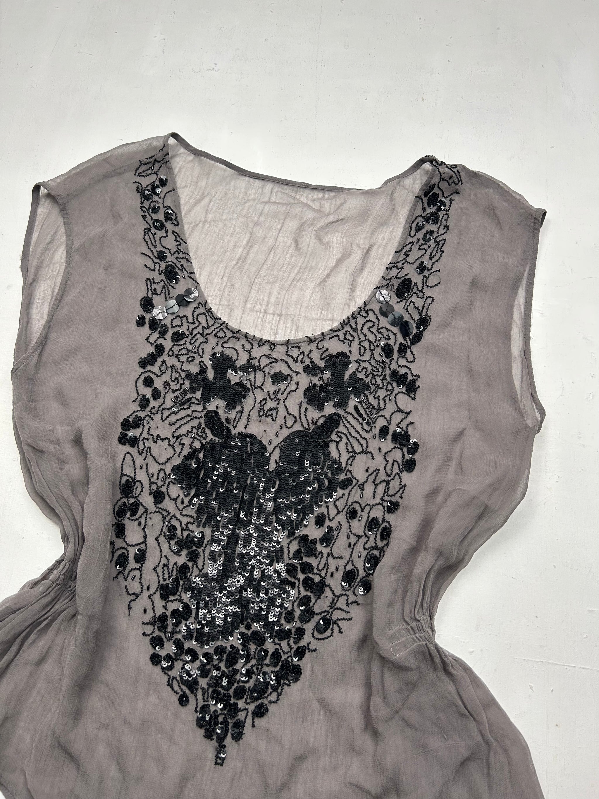 Khaki mesh pearls top (S/M)