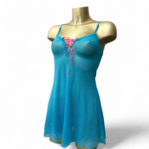 Polka dots mesh lace up babydoll mini dress (S)