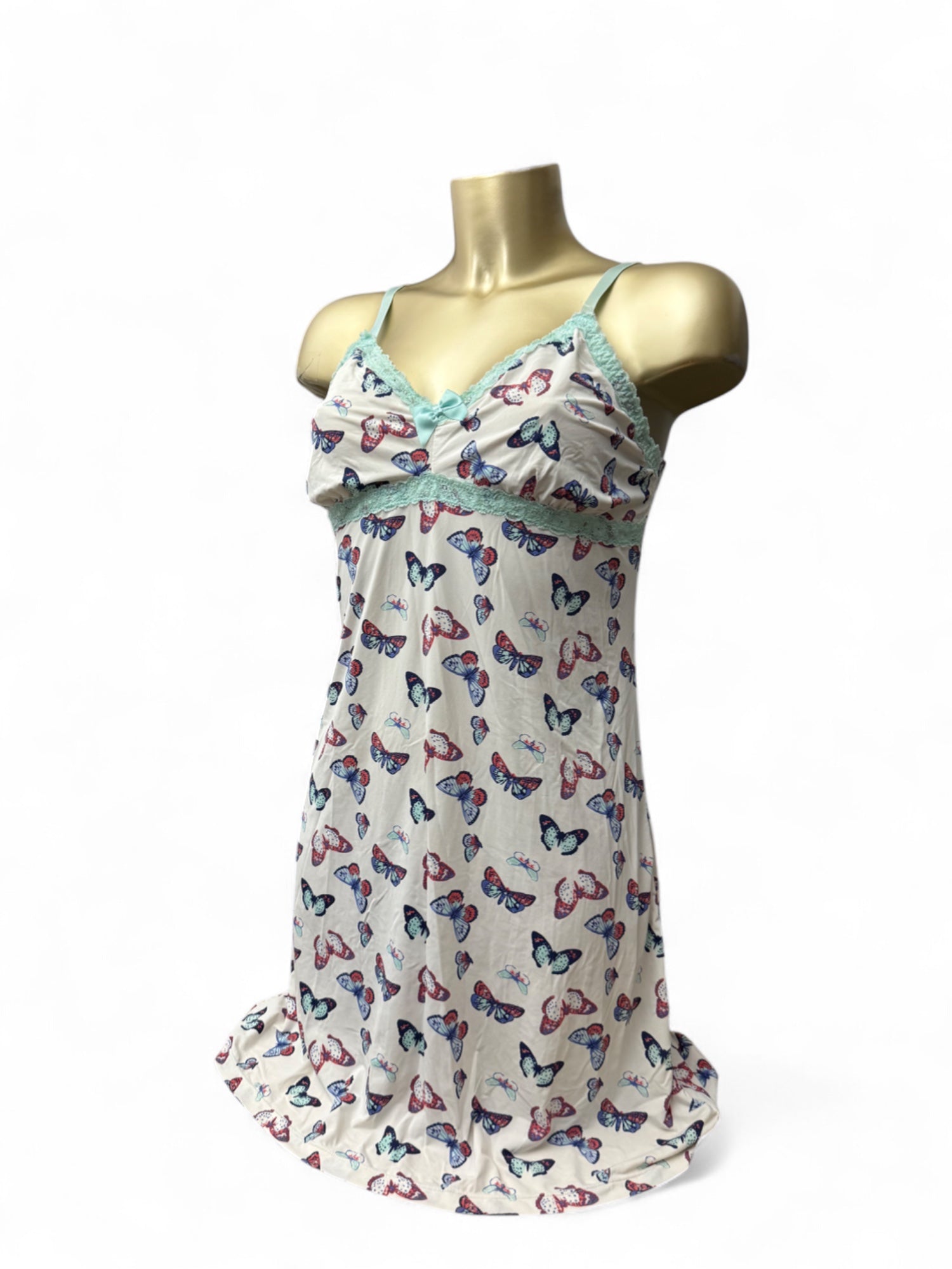 White butterfly print babydoll mini dress (M)