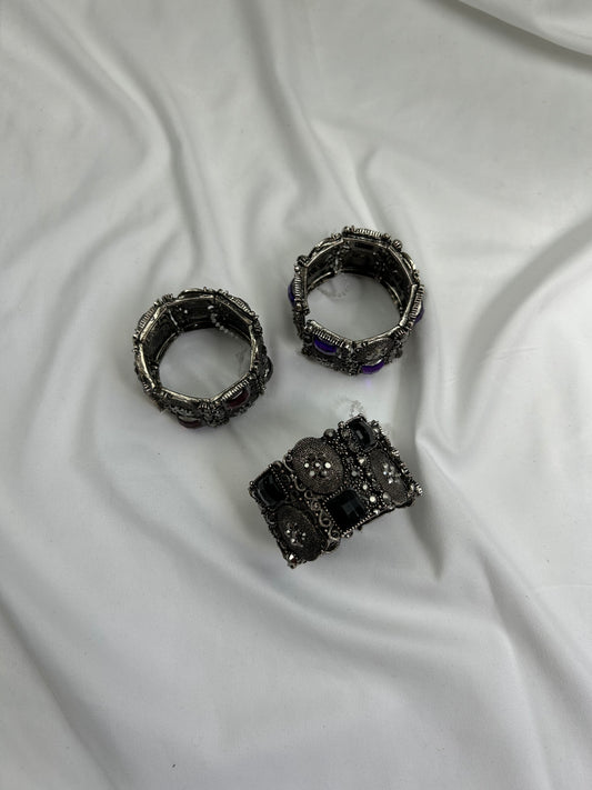 Silver inox gems bangle bracelet