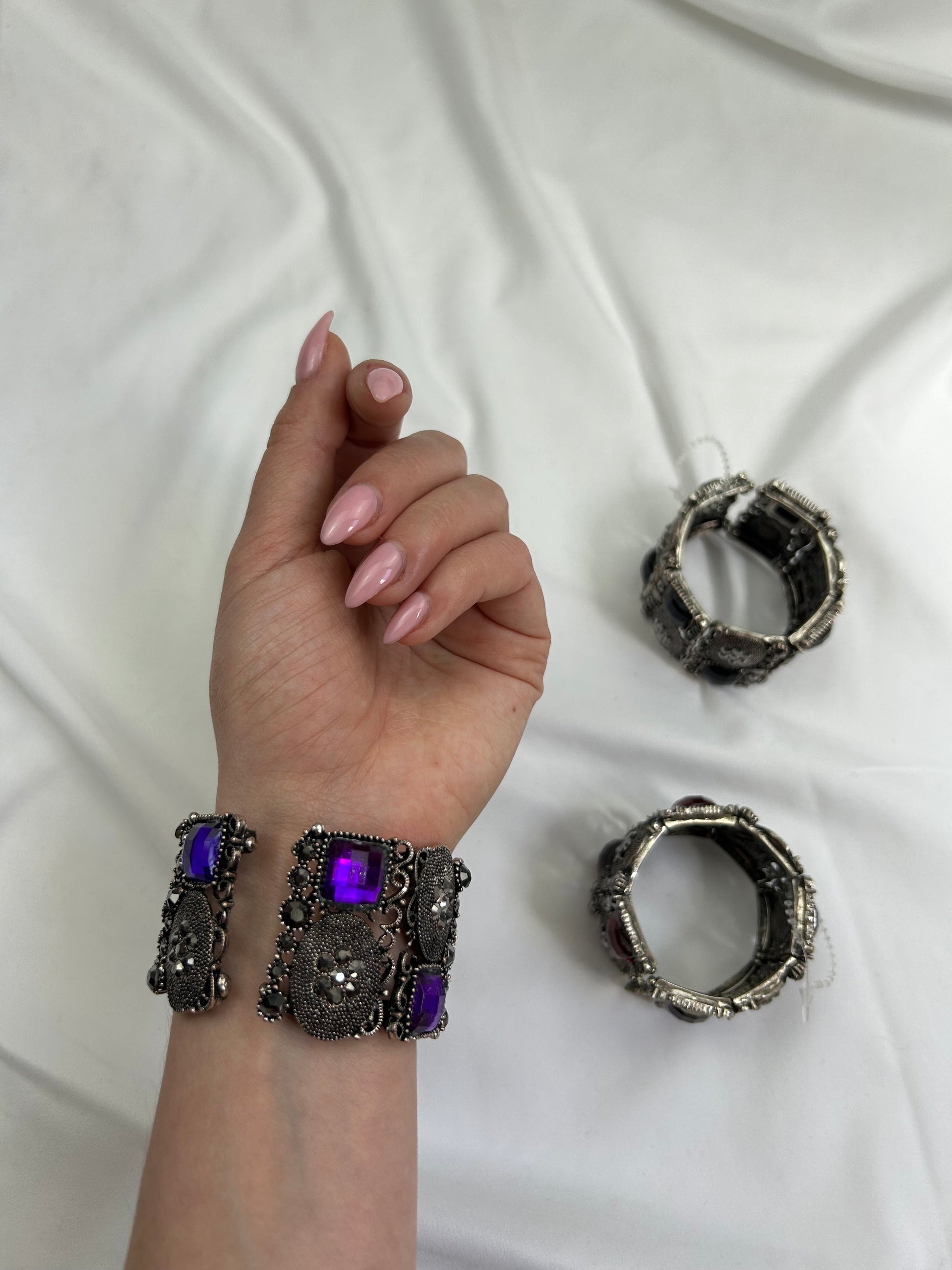 Silver inox gems bangle bracelet