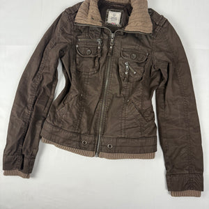 Khaki zip up biker jacket (S/M)