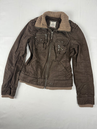 Khaki zip up biker jacket (S/M)