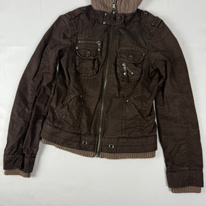 Khaki zip up biker jacket (S/M)