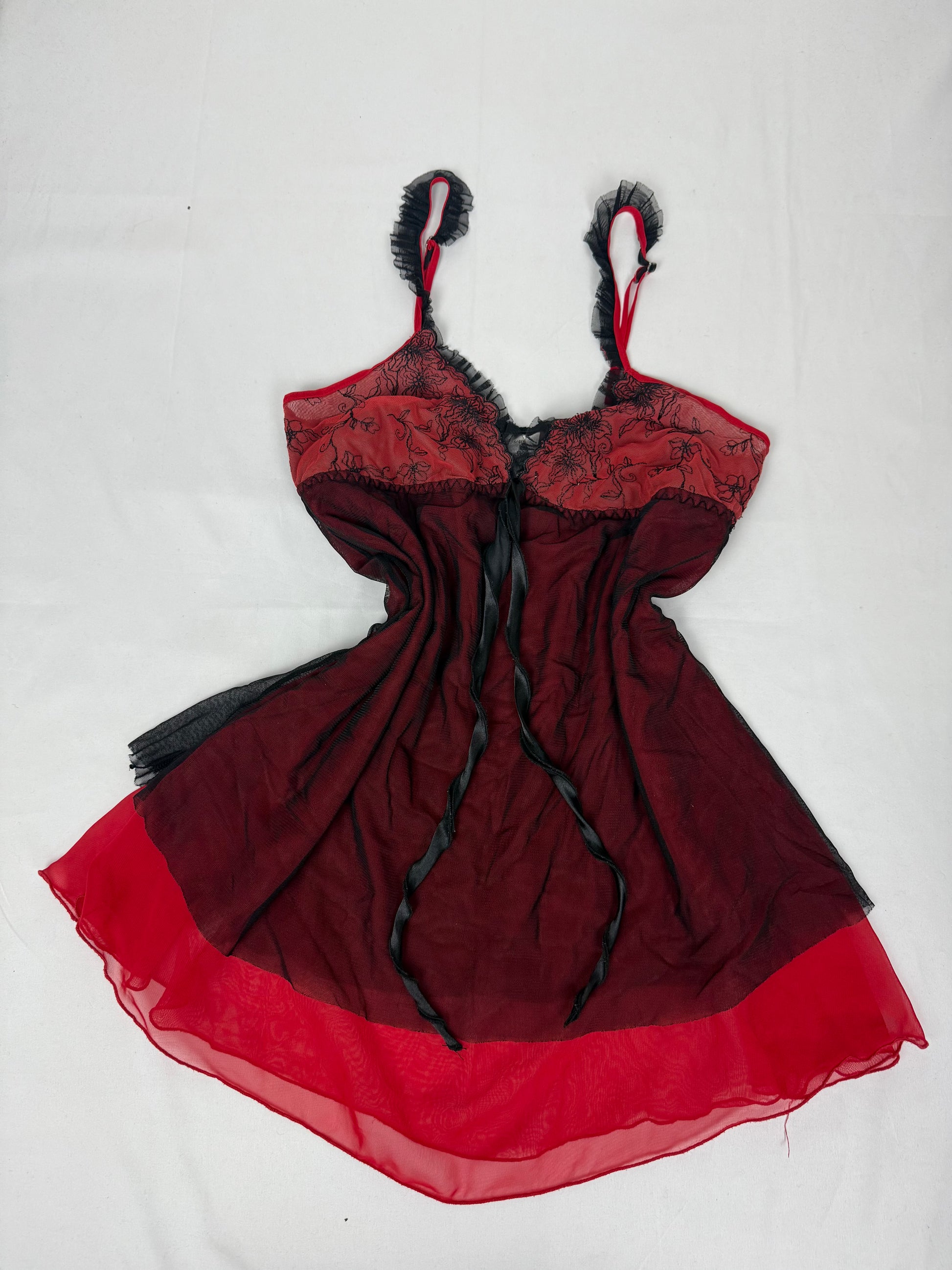 Red mesh babydoll mini dress (S/M)