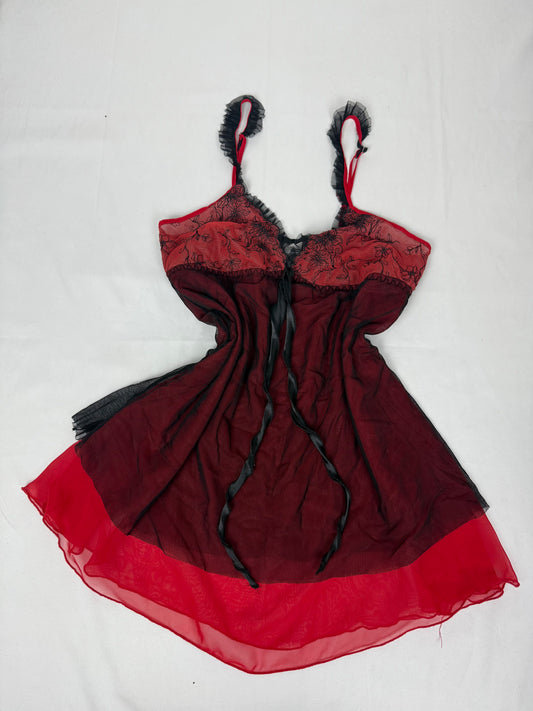 Red mesh babydoll mini dress (S/M)