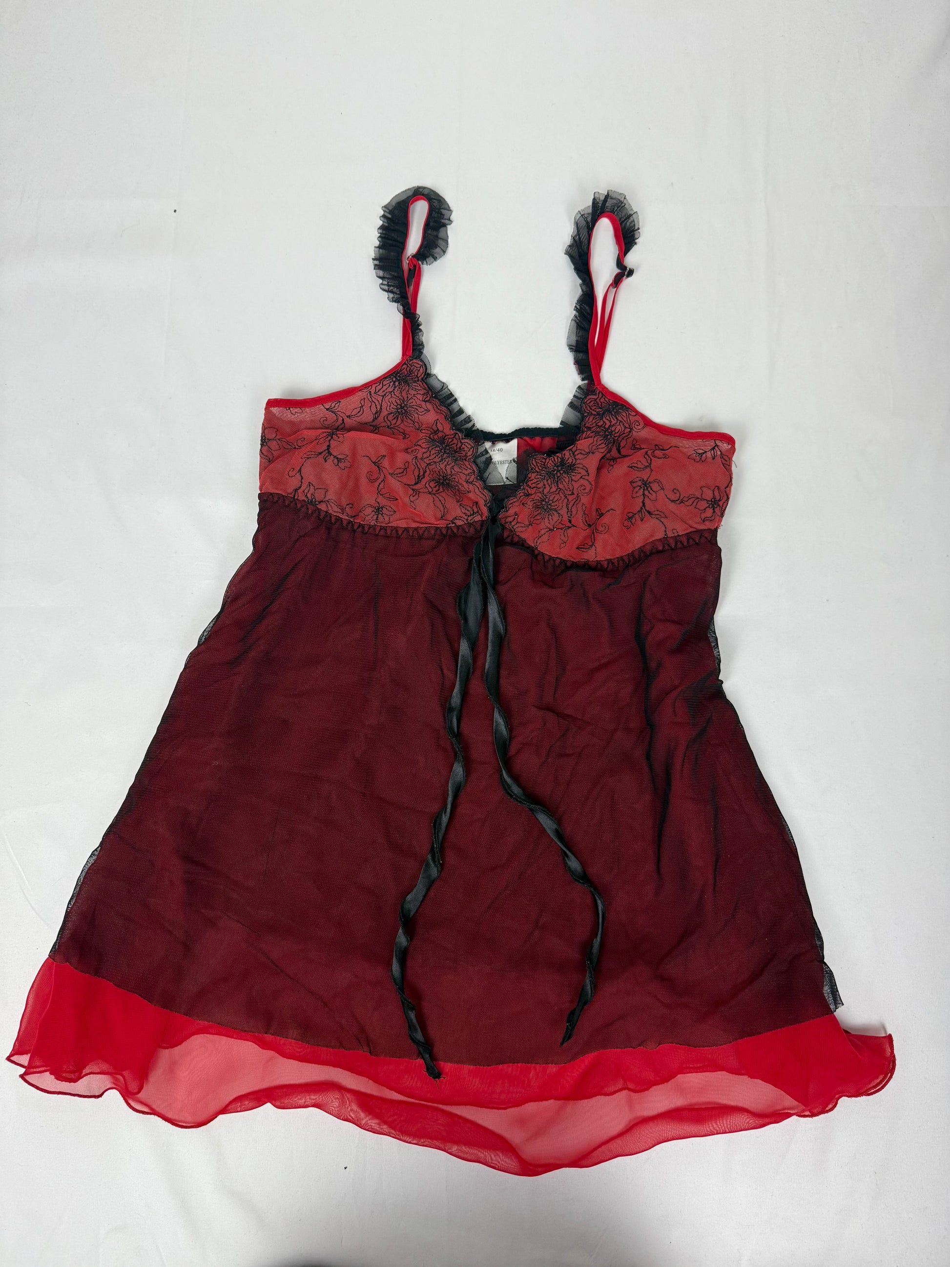 Red mesh babydoll mini dress (S/M)