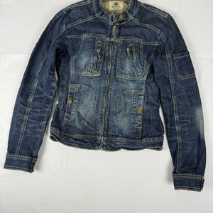 Navy blue zip up biker jacket (S)
