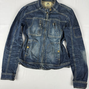 Navy blue zip up biker jacket (S)