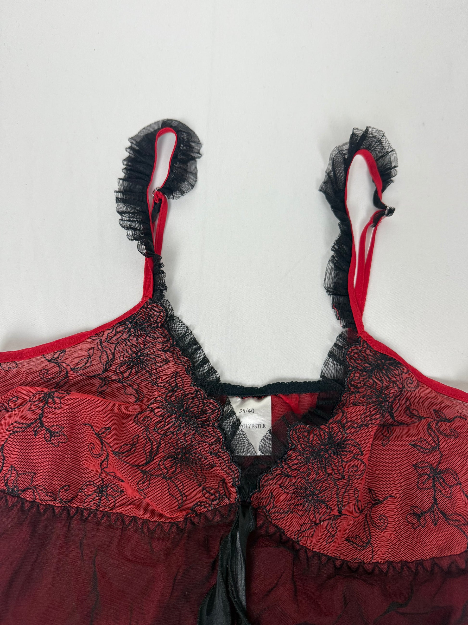 Red mesh babydoll mini dress (S/M)