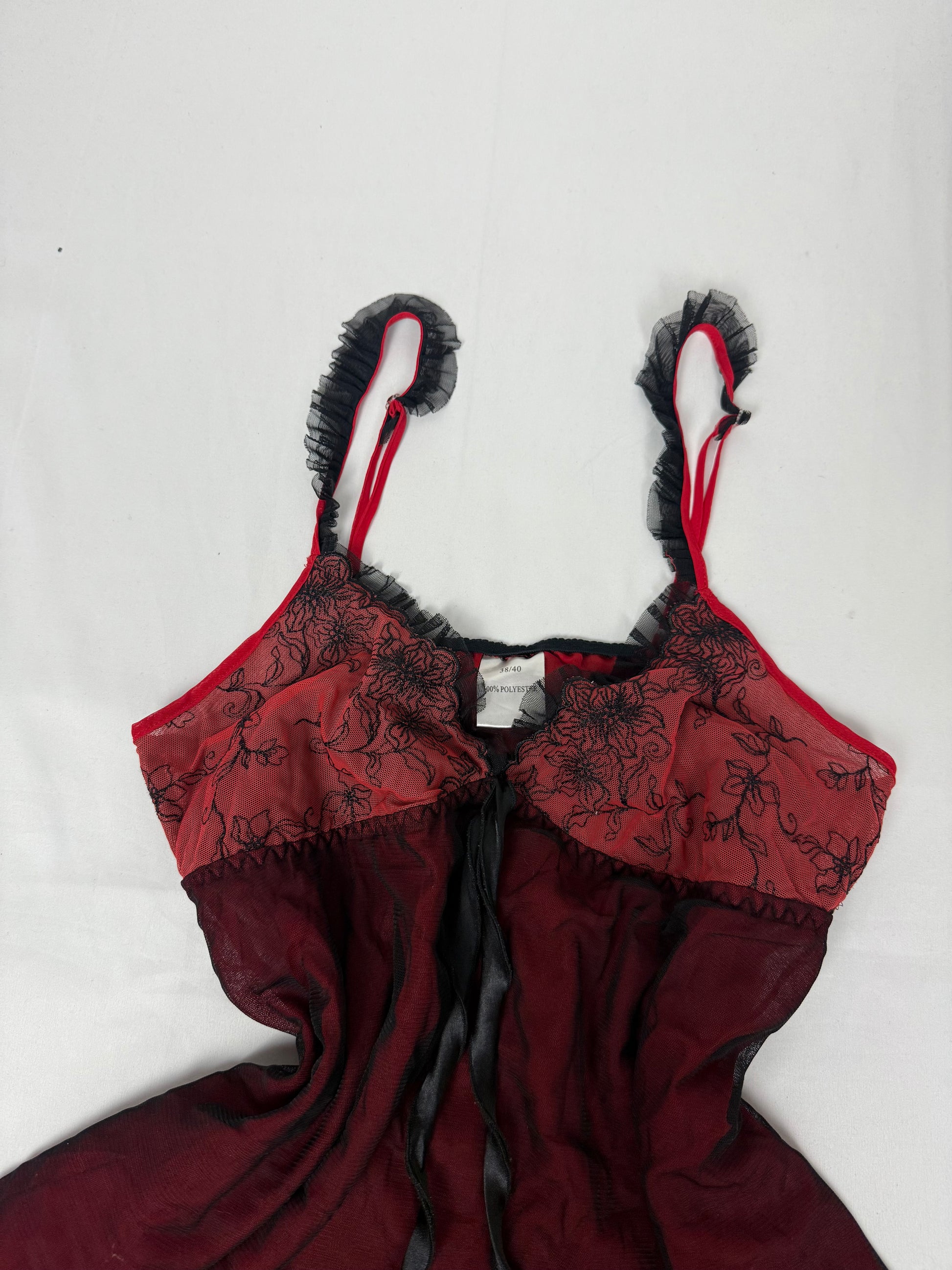 Red mesh babydoll mini dress (S/M)