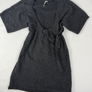Grey short sleeves tie up knitted mini dress (S/M)
