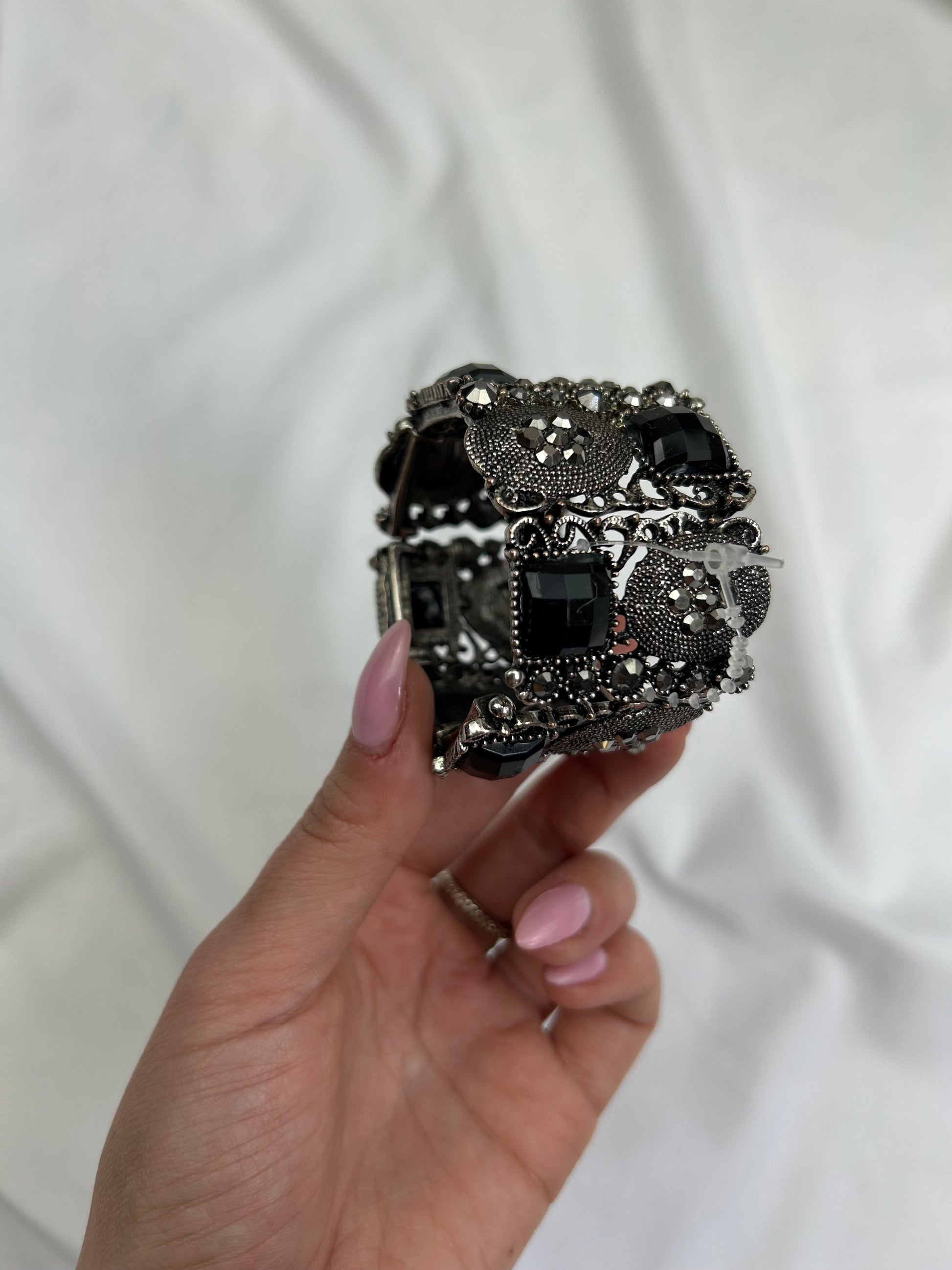 Silver inox gems bangle bracelet