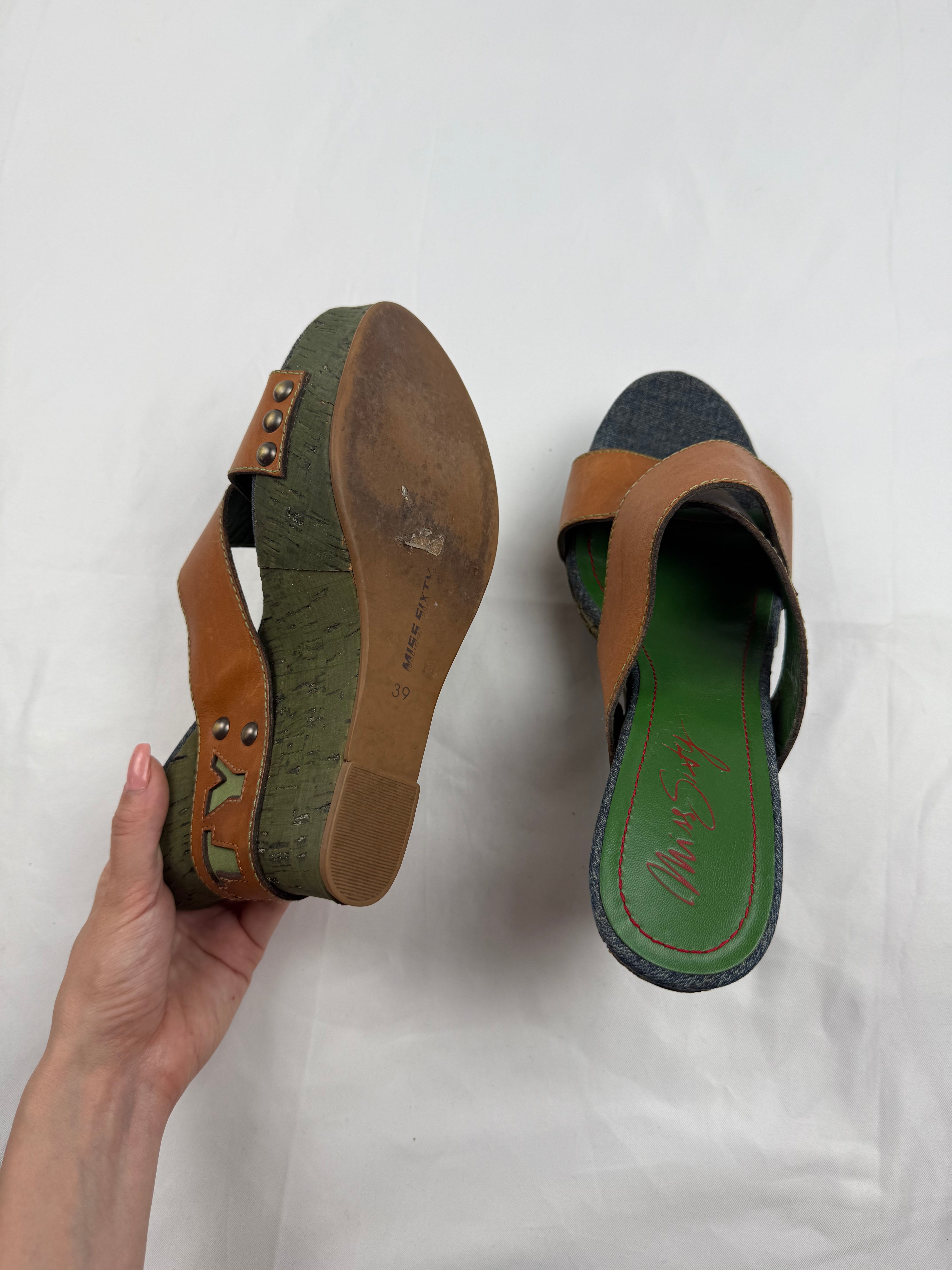 Brown logo wedge mules heels (39)