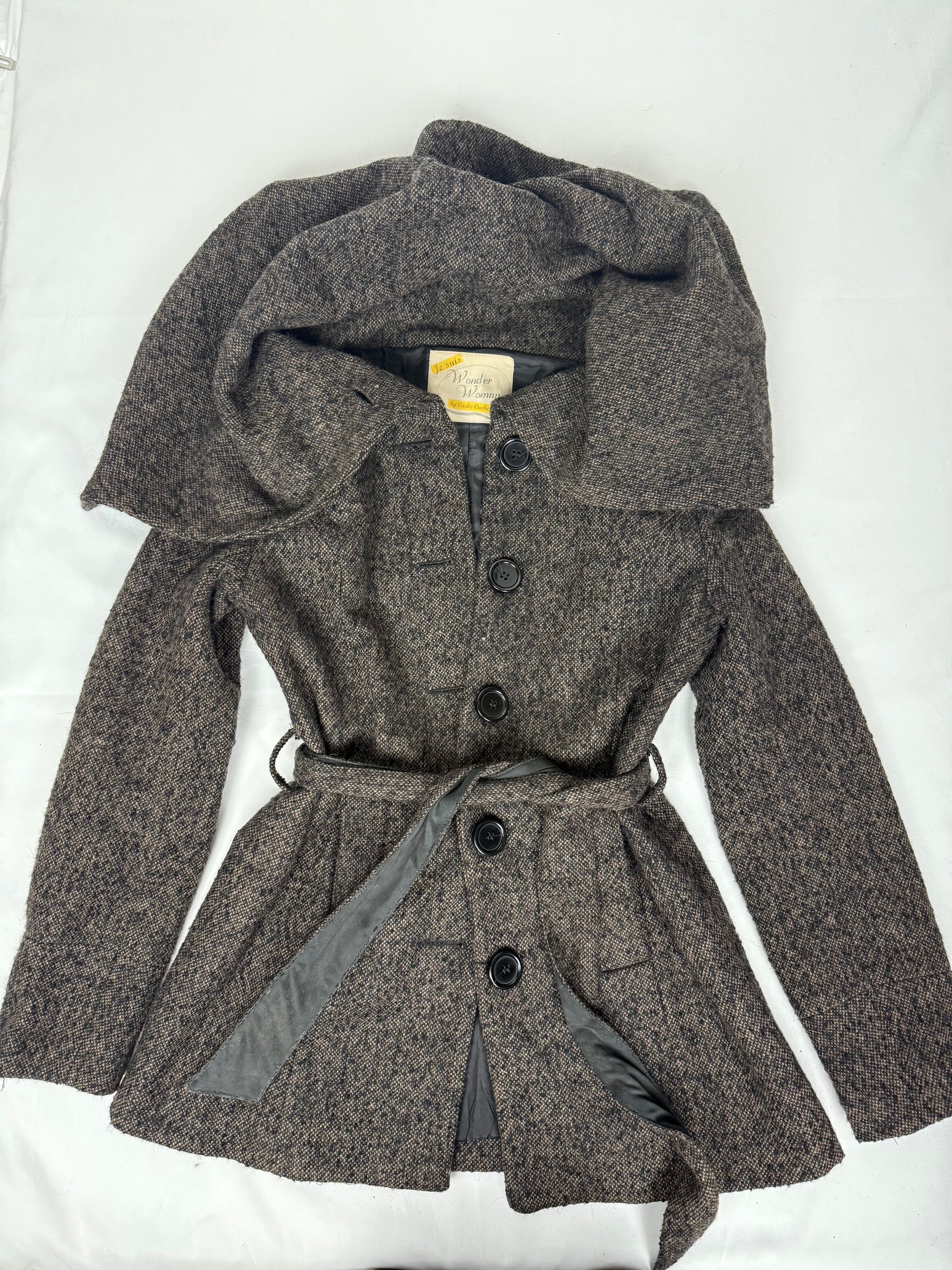 Beige oversized neck wool trench coat (S)