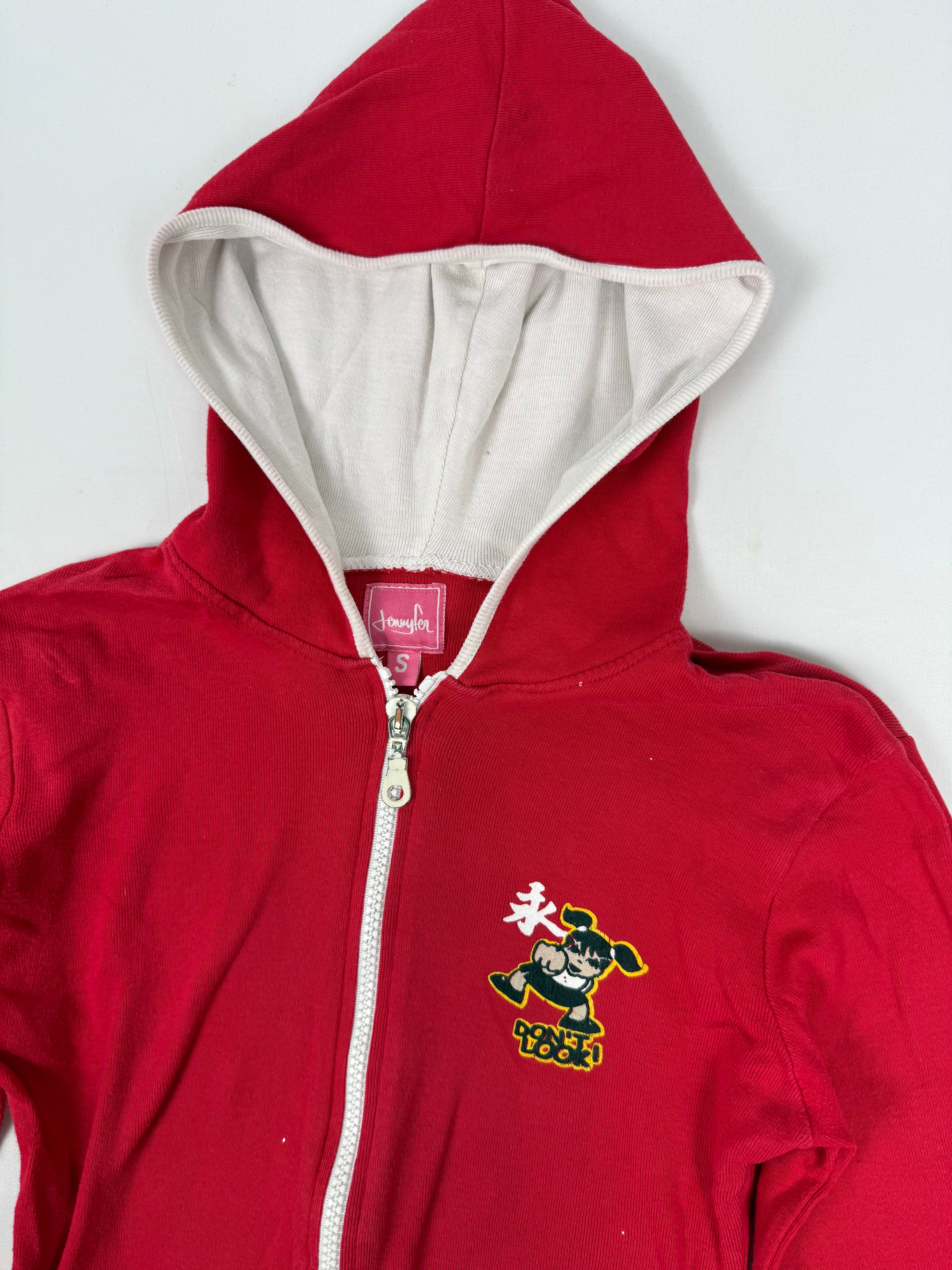 Red cotton zip up hoodie (S)