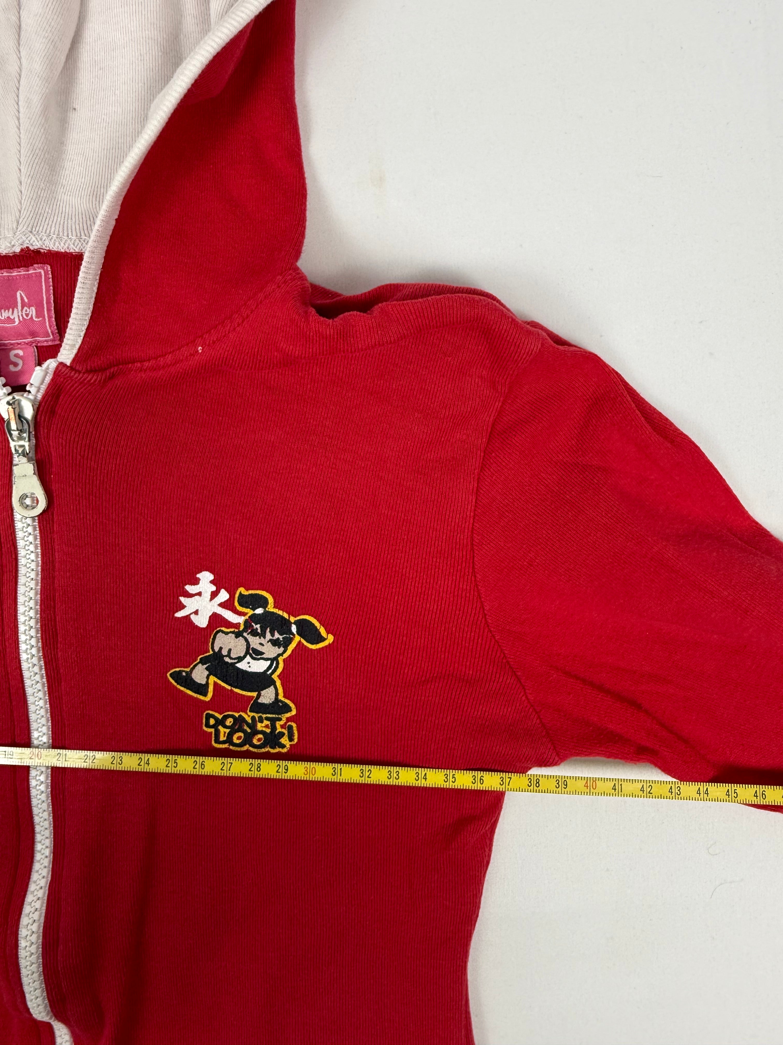 Red cotton zip up hoodie (S)