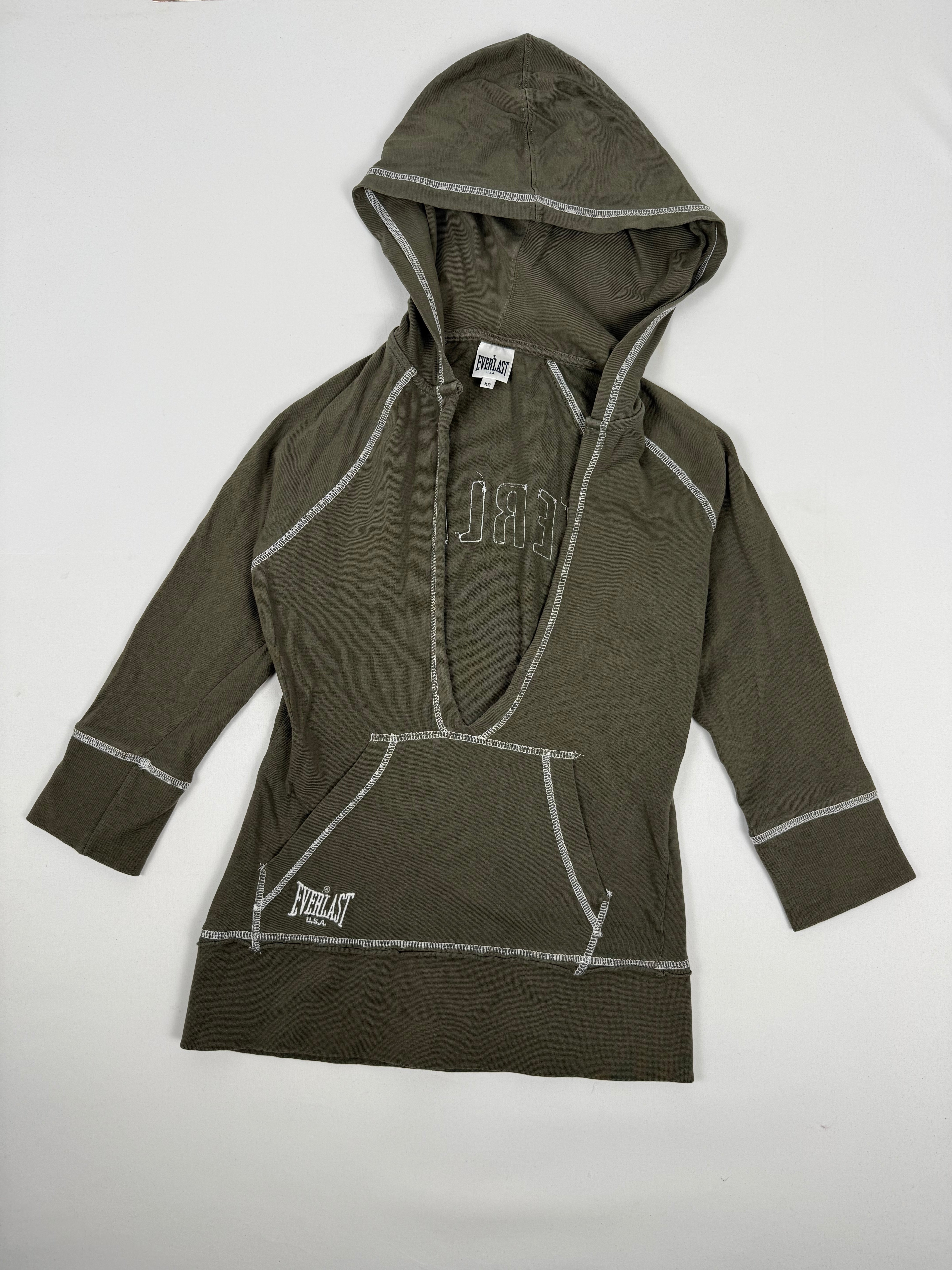 Khaki cotton hooded long sleeves top (XS)