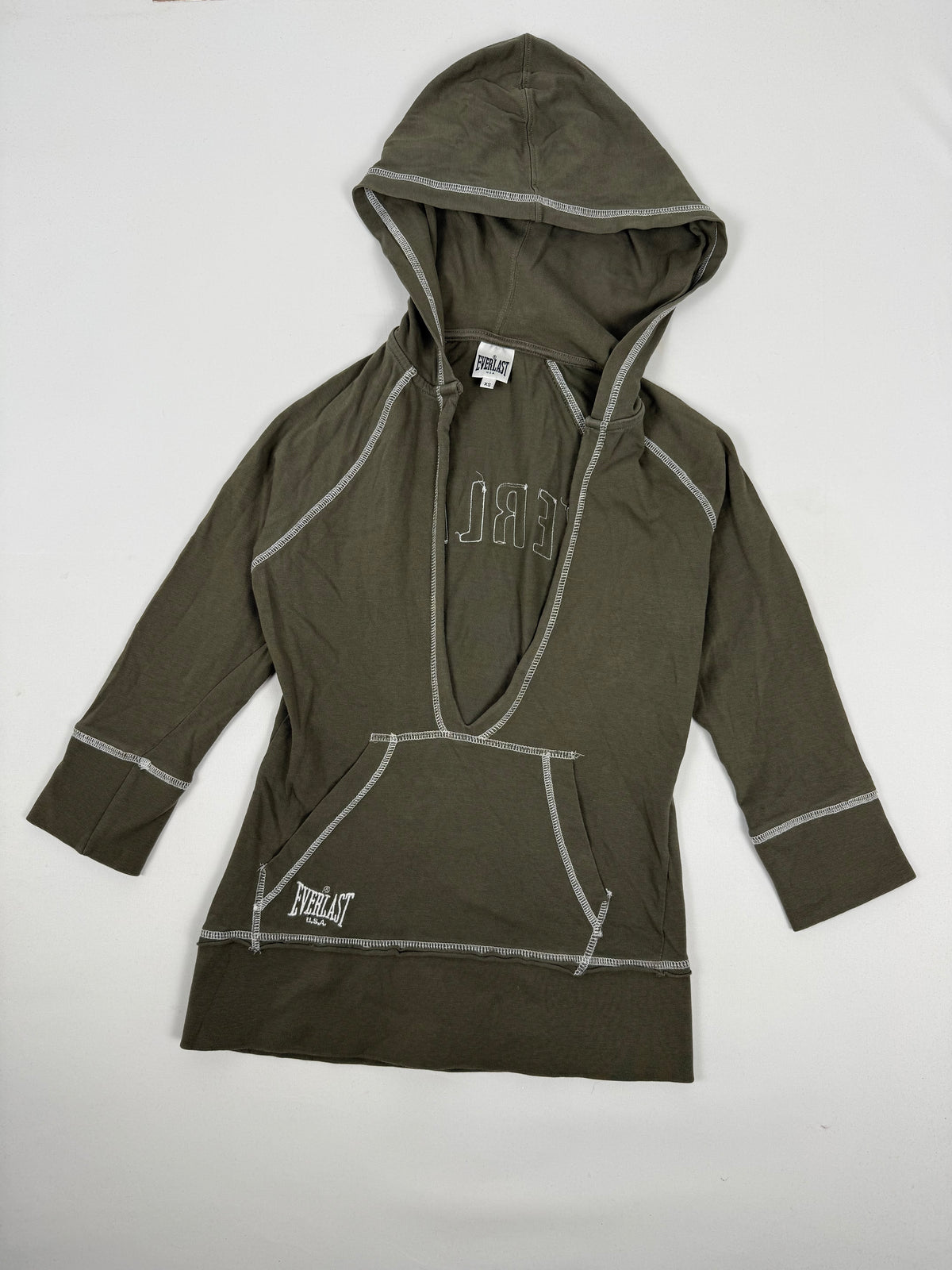 Khaki cotton hooded long sleeves top (XS)
