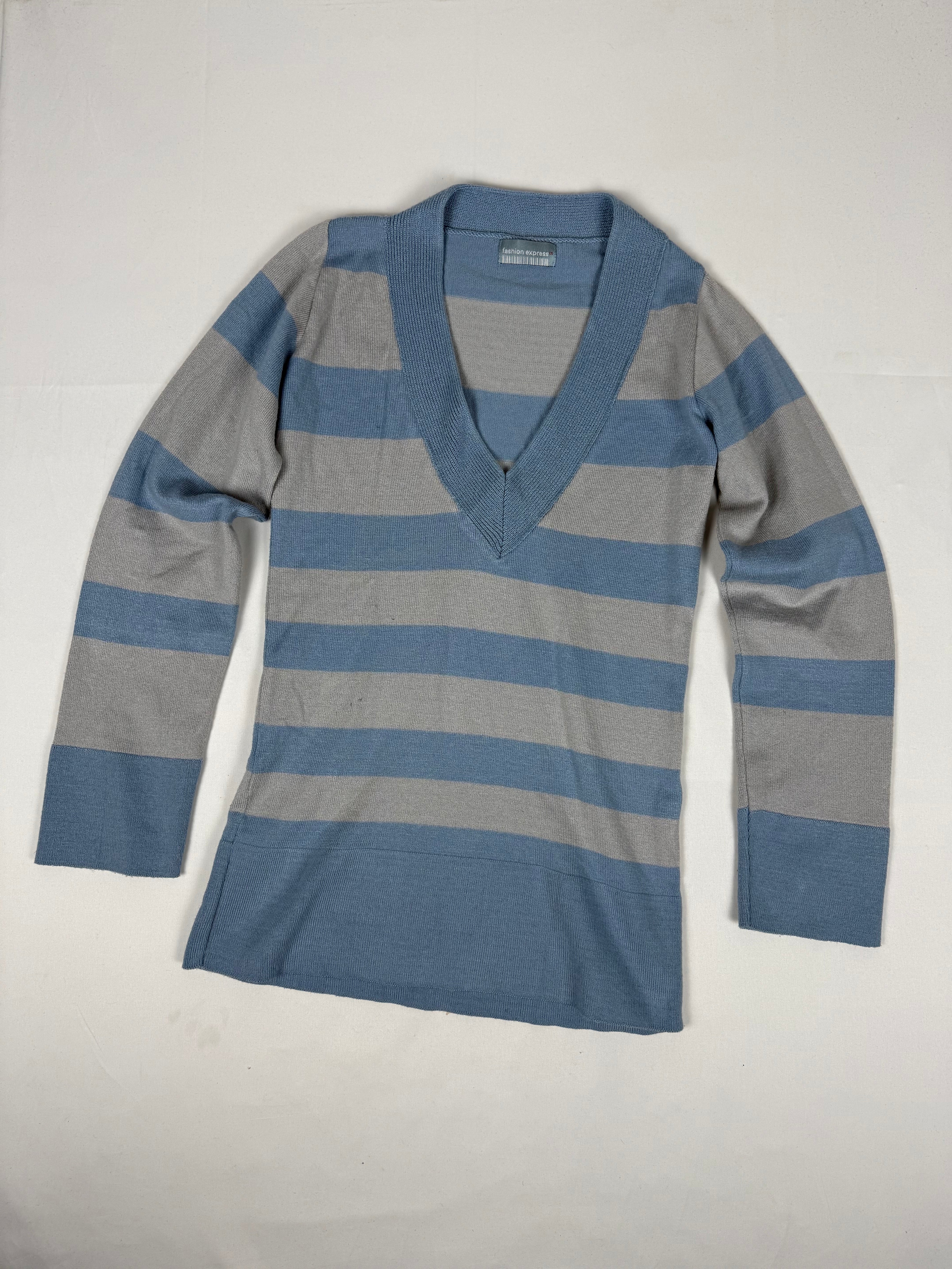 Blue striped V neck striped jumper (S/M)