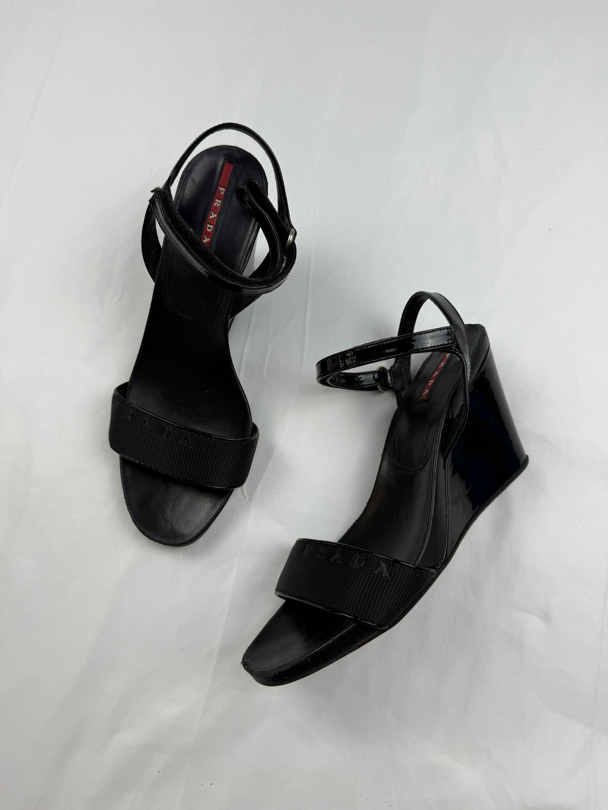Black logo real leather wedge heels (37)