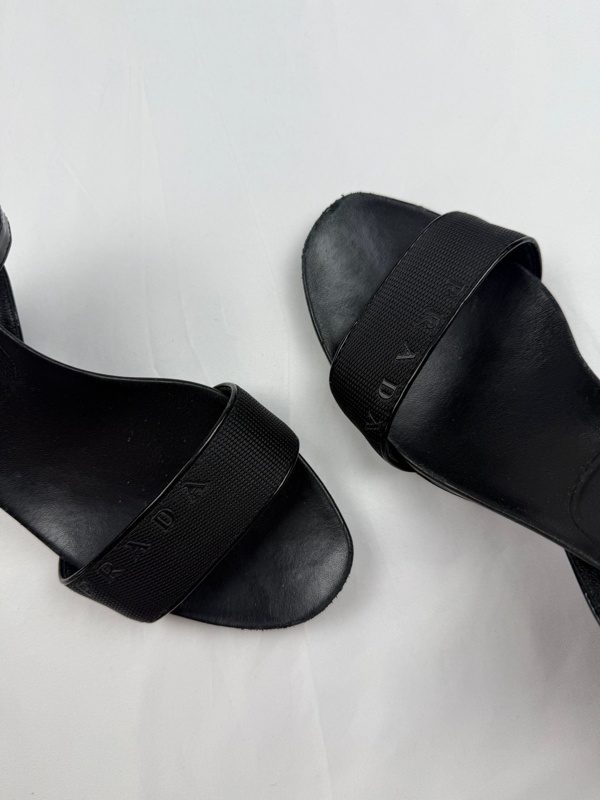 Black logo real leather wedge heels (37)