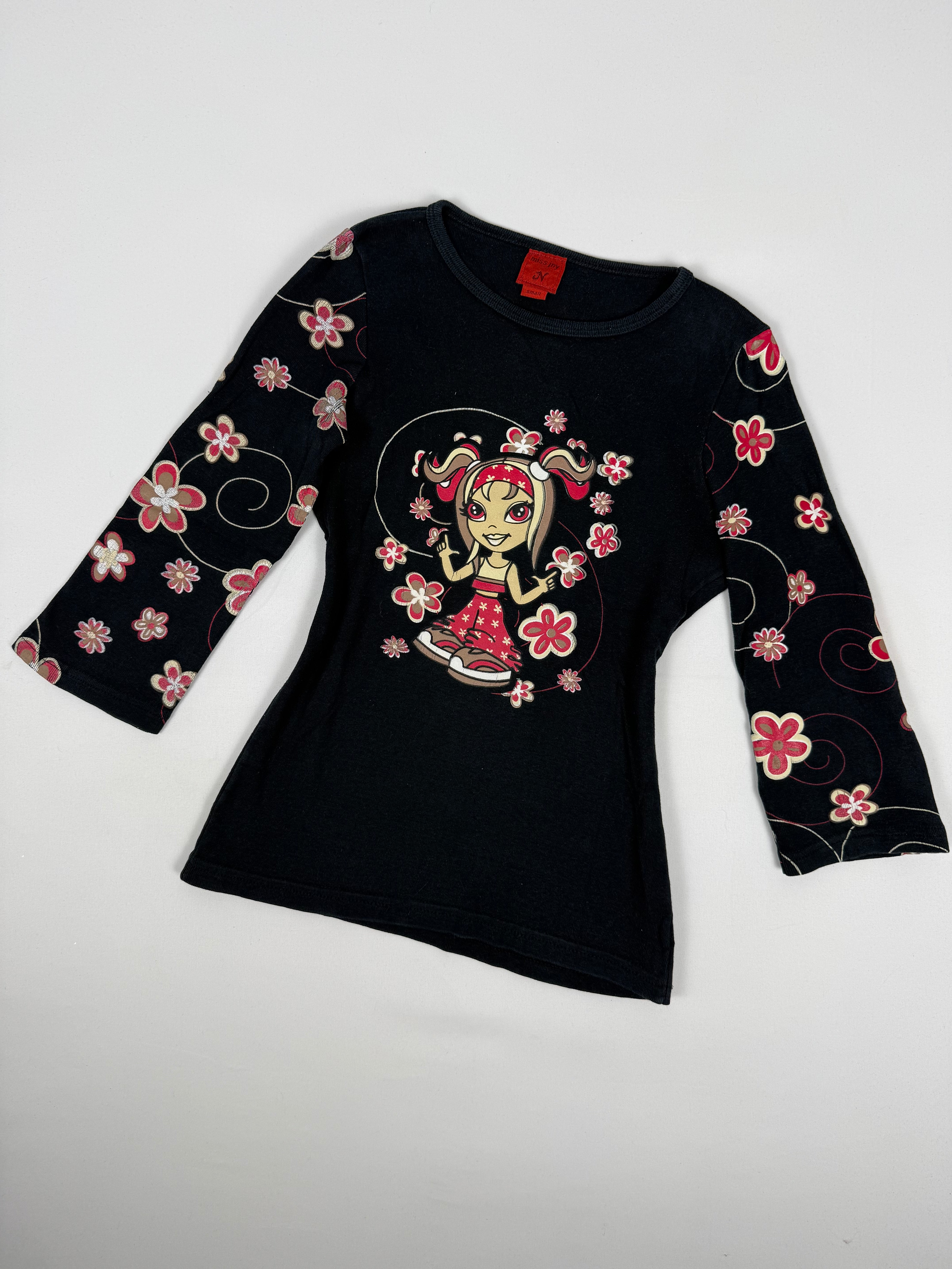 Black cotton 3/4 long sleeves top (S)