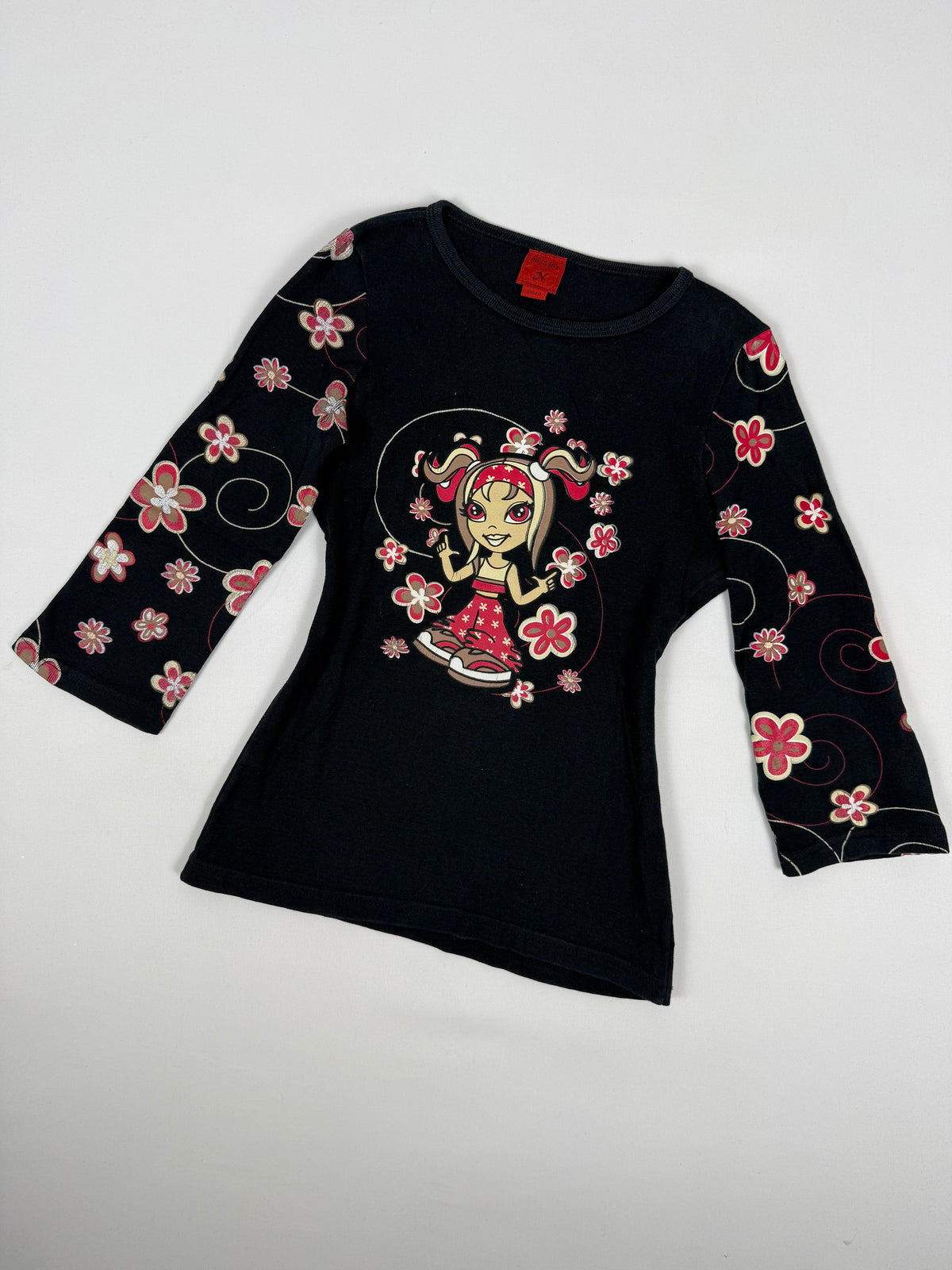 Black cotton 3/4 long sleeves top (S)