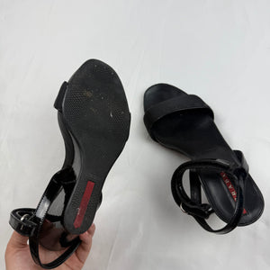 Black logo real leather wedge heels (37)