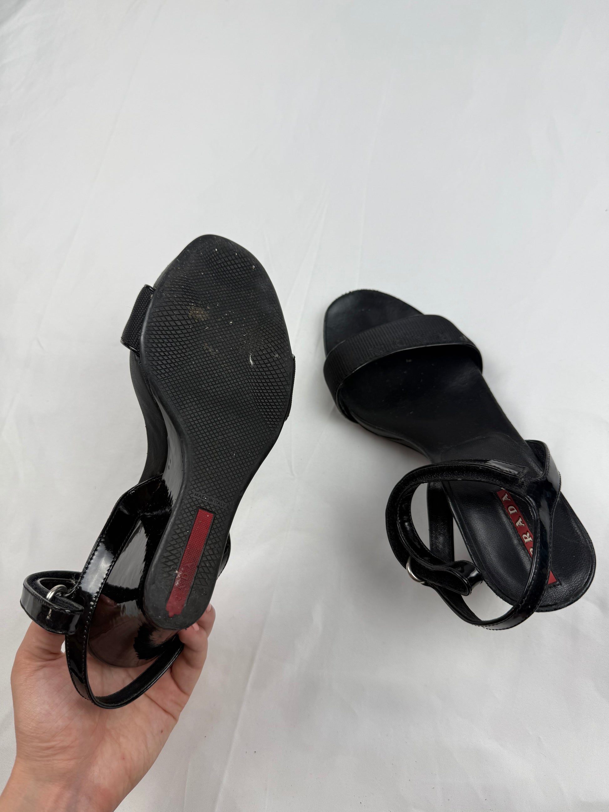 Black logo real leather wedge heels (37)