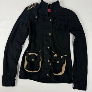 Black 100% cotton utility zip up biker jacket (M)