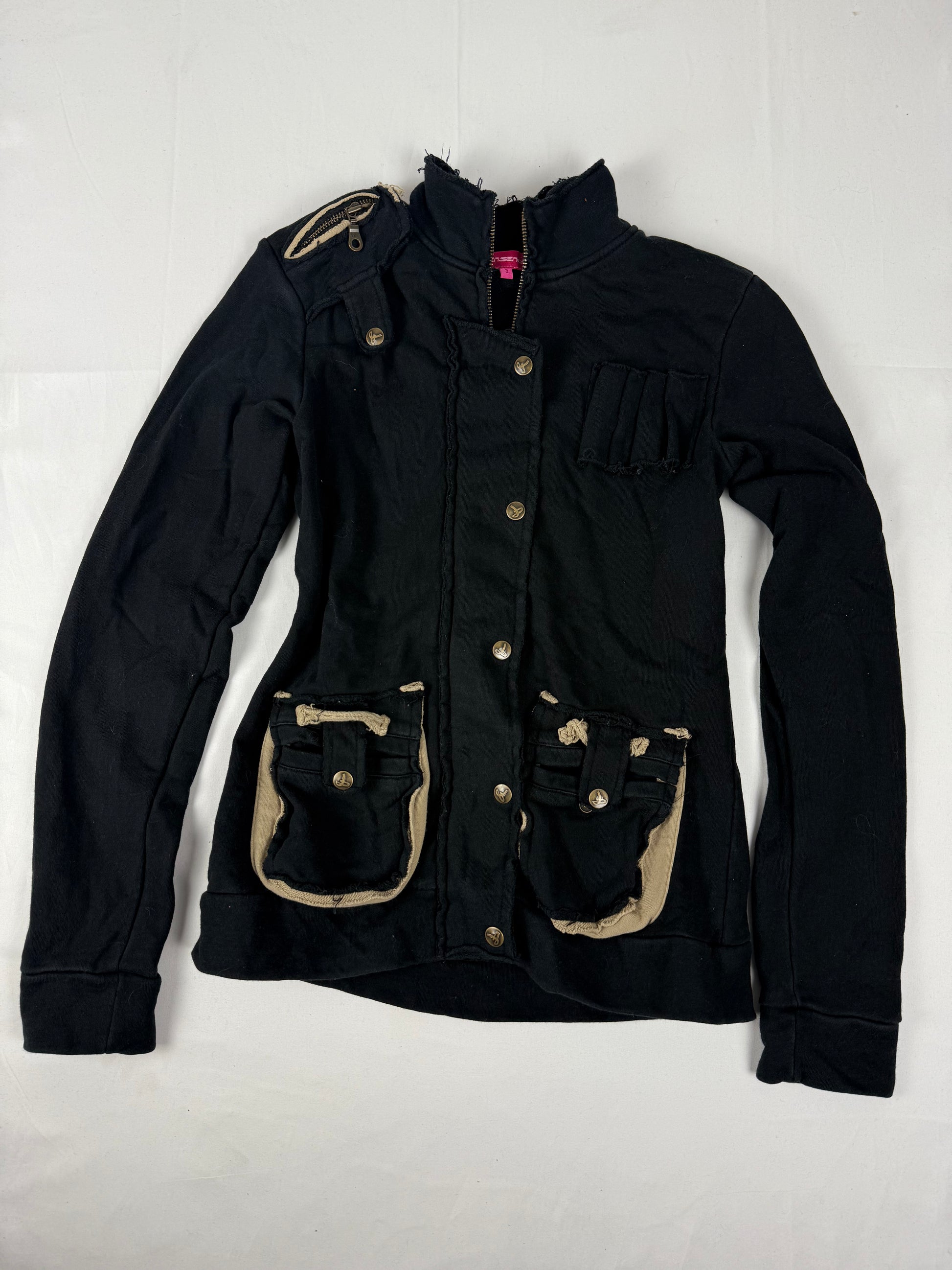 Black 100% cotton utility zip up biker jacket (M)