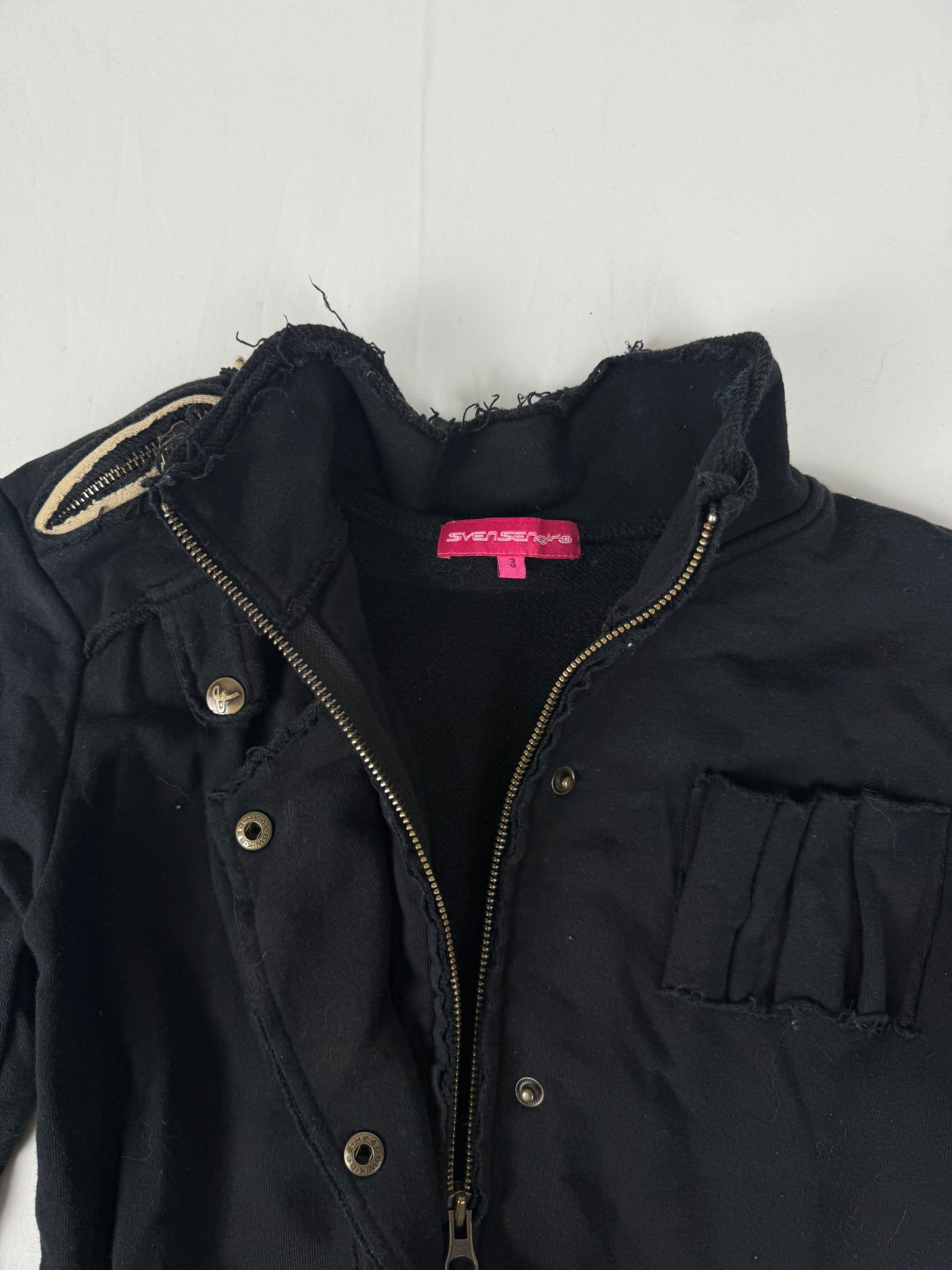 Black 100% cotton zip up biker jacket (M)