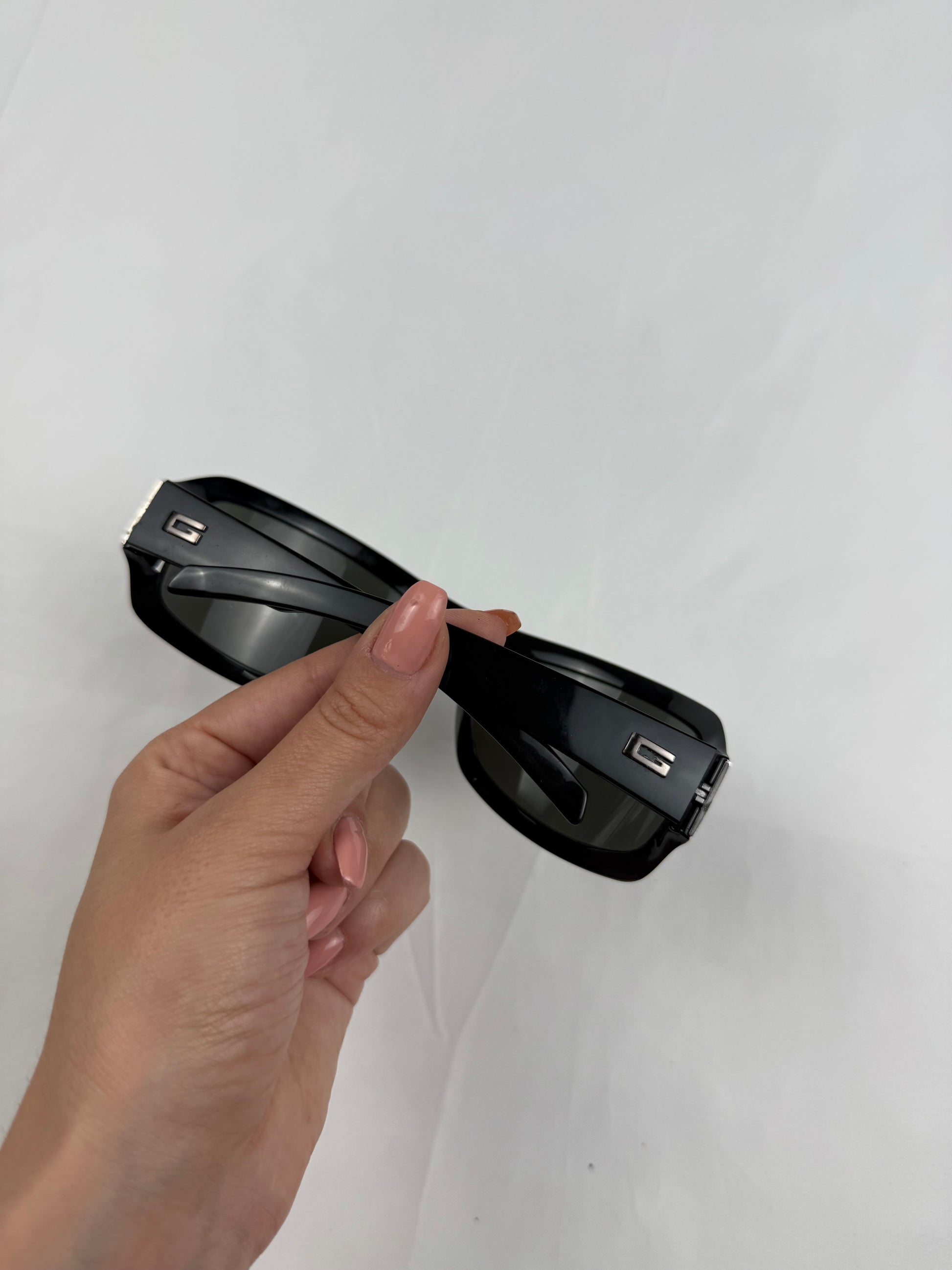 Black 2000s rhinestone logo sunglasses
