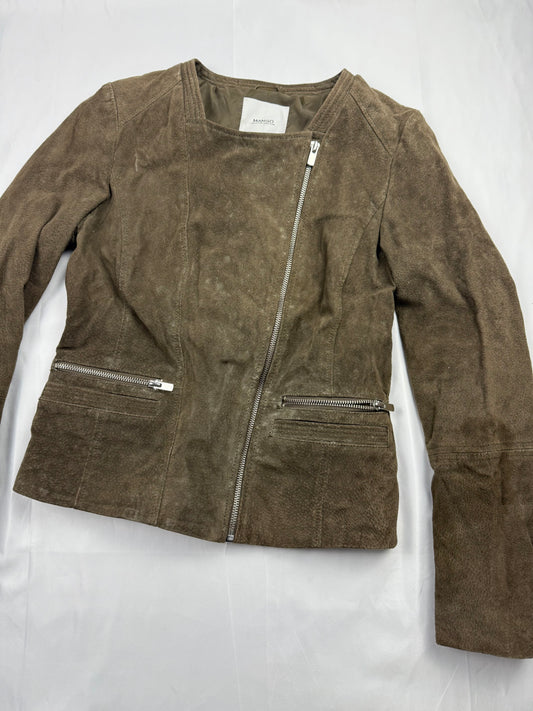 Khaki suede zip up biker jacket (S)