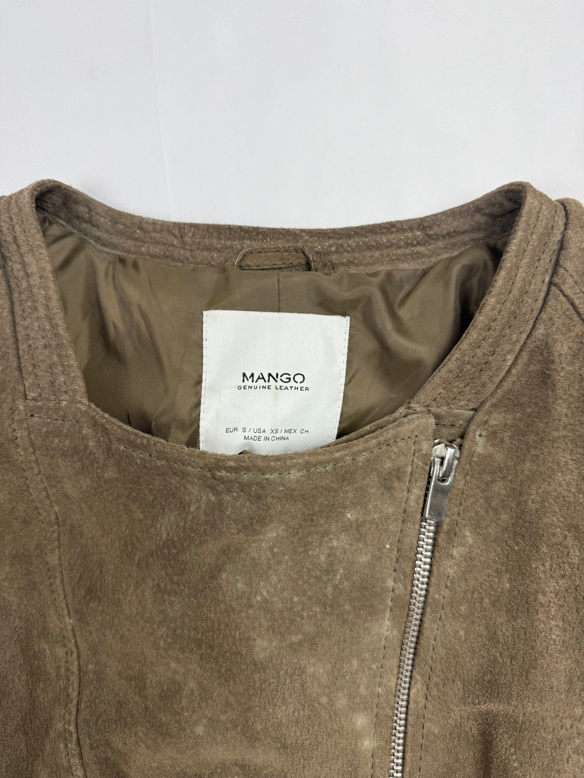 Khaki suede zip up biker jacket (S)