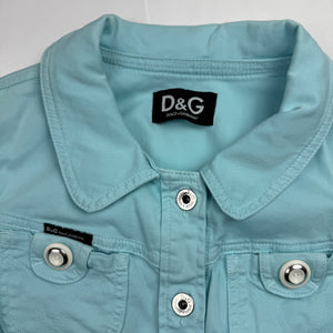 Blue denim zip up tight fit biker jacket (XS)