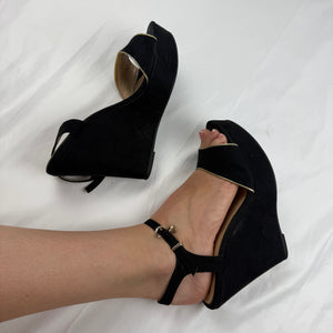 Black suede wedge heels sandals (39)