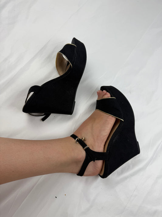 Black suede wedge heels sandals (39)