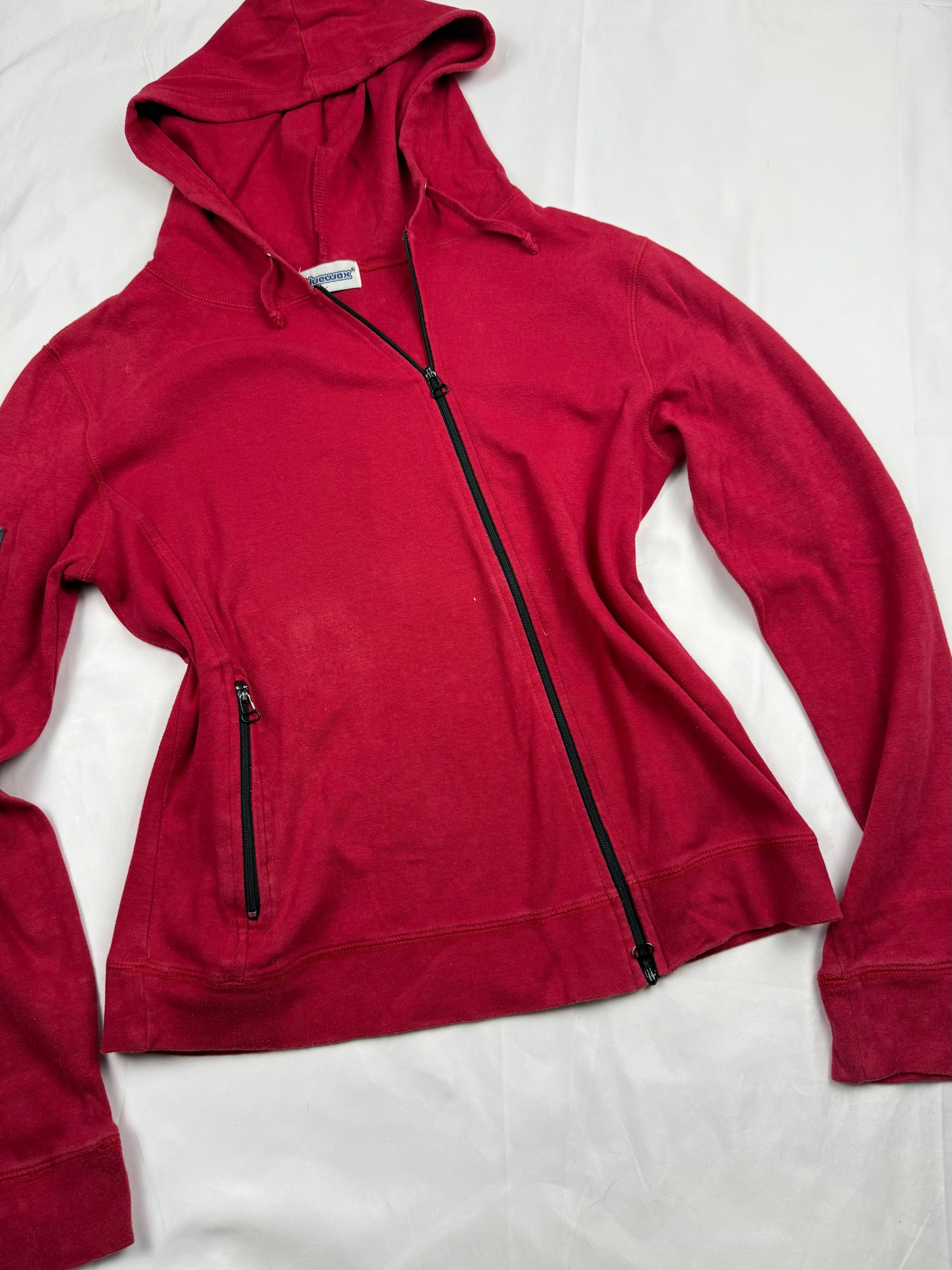 Red cotton tight fit zip up hoodie (S)