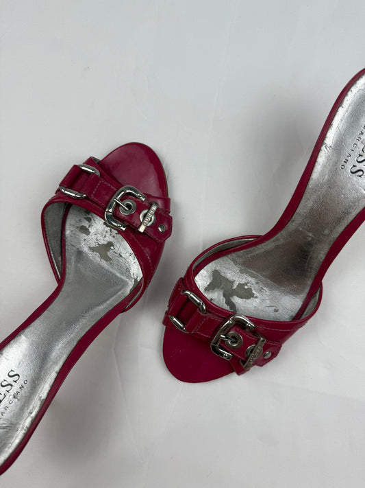 Pink buckle belt mules heels (37)