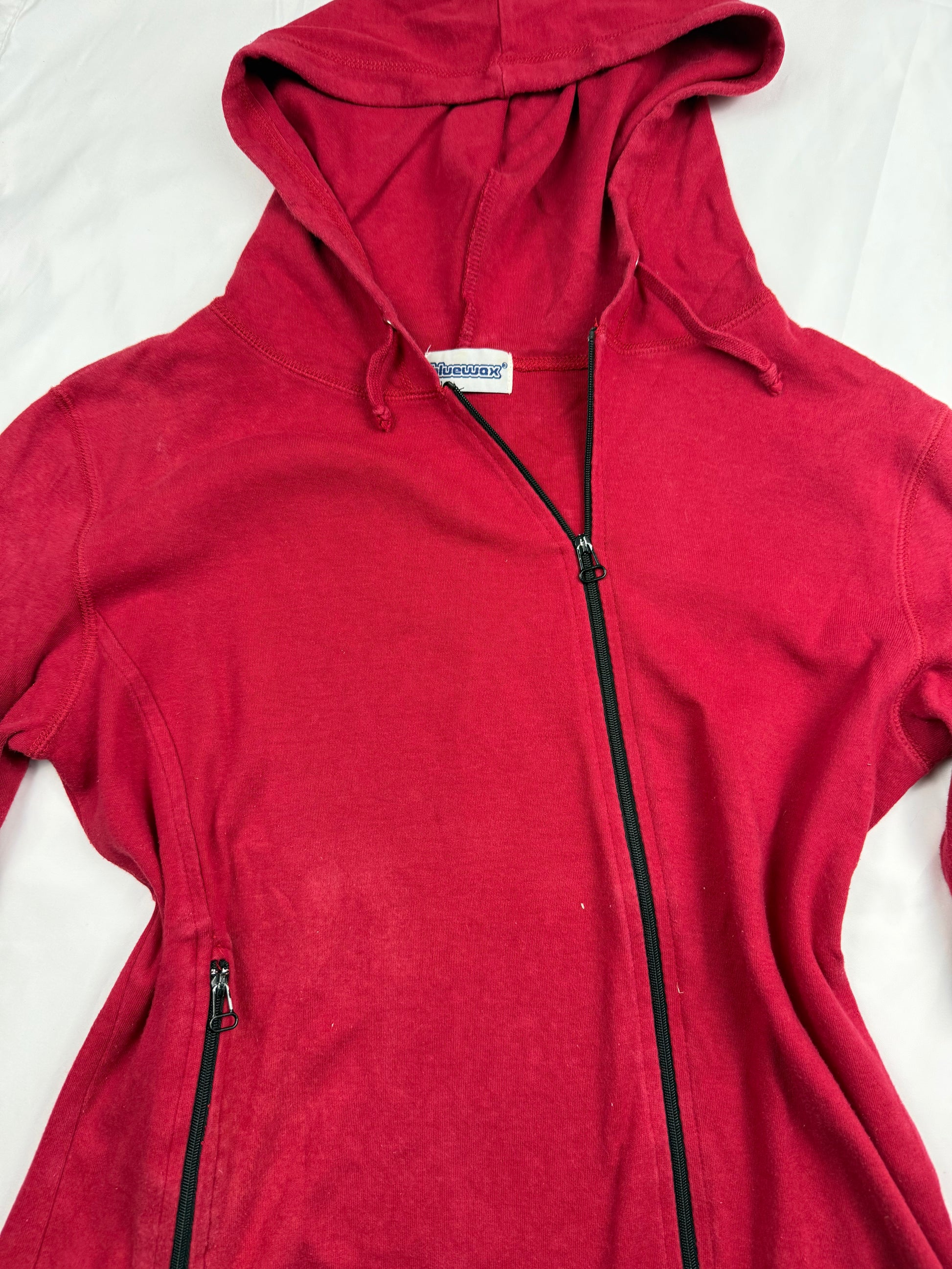 Red cotton tight fit zip up hoodie (S)