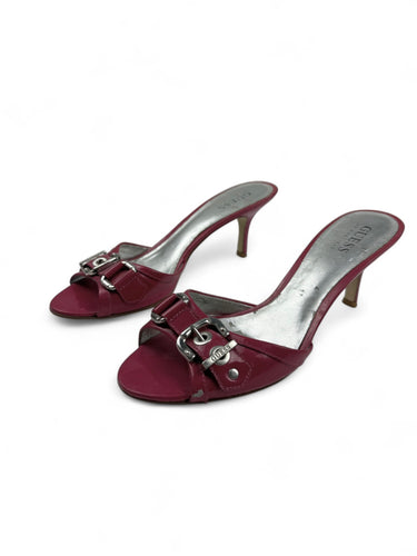 Pink buckle belt mules heels (37)