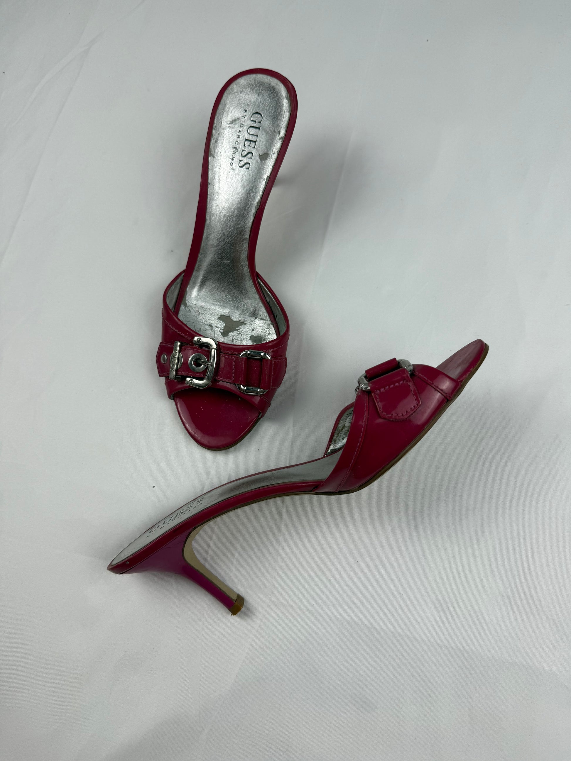 Pink buckle belt mules heels (37)