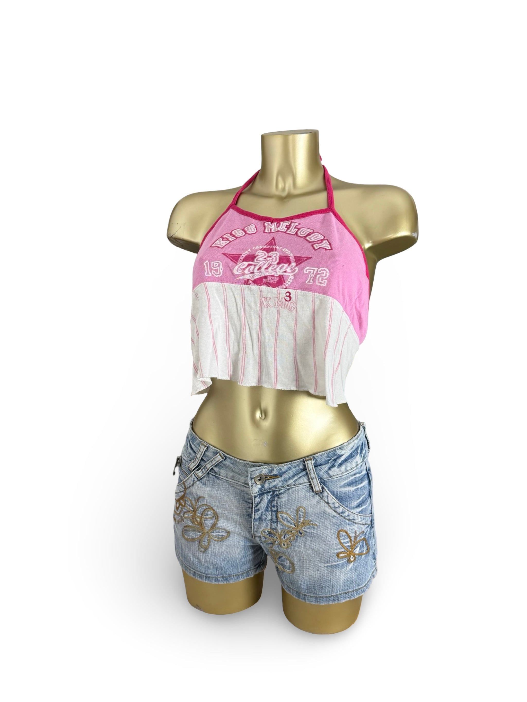 Pink graphic tie up top (S/M)